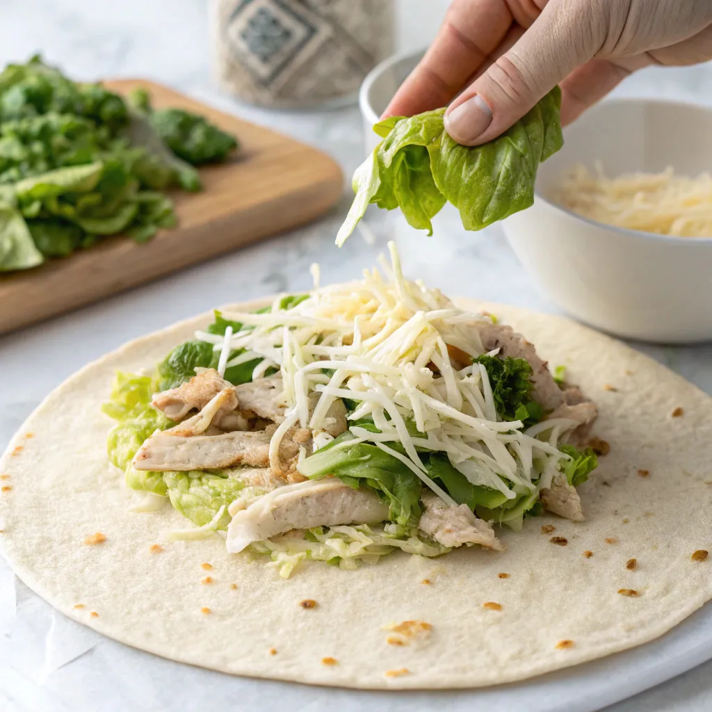 Instructions for Slow Cooker Chicken Caesar Wraps : Assemble the Wraps